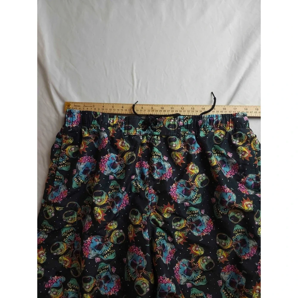 Veccoberry Swim Shorts Mens Size 2XL Black‎ Skull Graphic Print Summer Beach